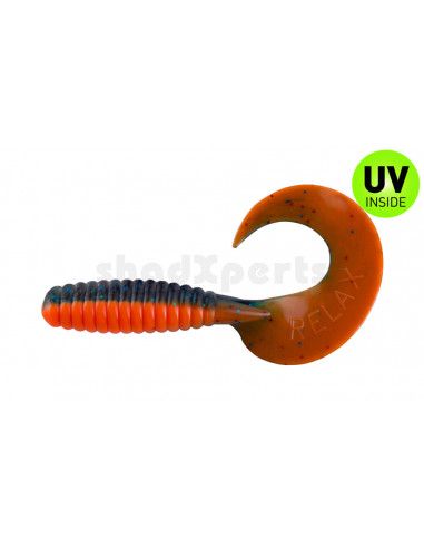 Relax Kopyto Xtra Fat Grub 5,5",  Fb.: Orange / Blau-Rot Glitter