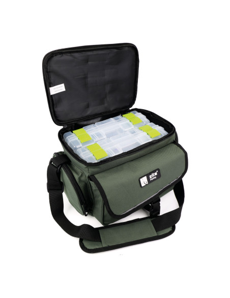 Zite Fishing Angeltasche mit Tragegurt + 4 Köderboxen 35x22x20