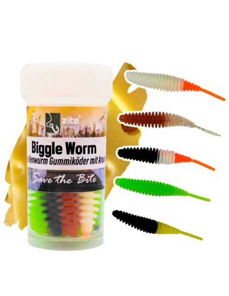 Zite Fishing Biggle Worm Allround Mix Lamellenwurm 6,5 cm Käse
